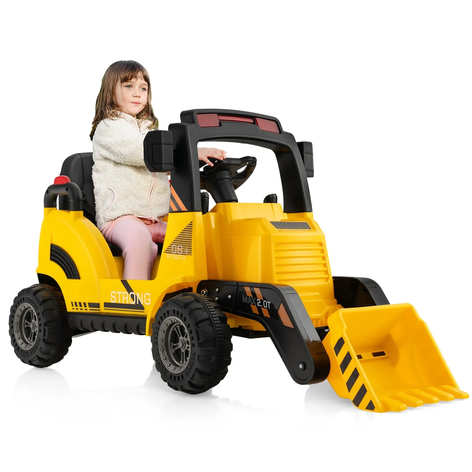 12V Kids Ride On Construction Tractor with Electric Bucket and Music-Yellow