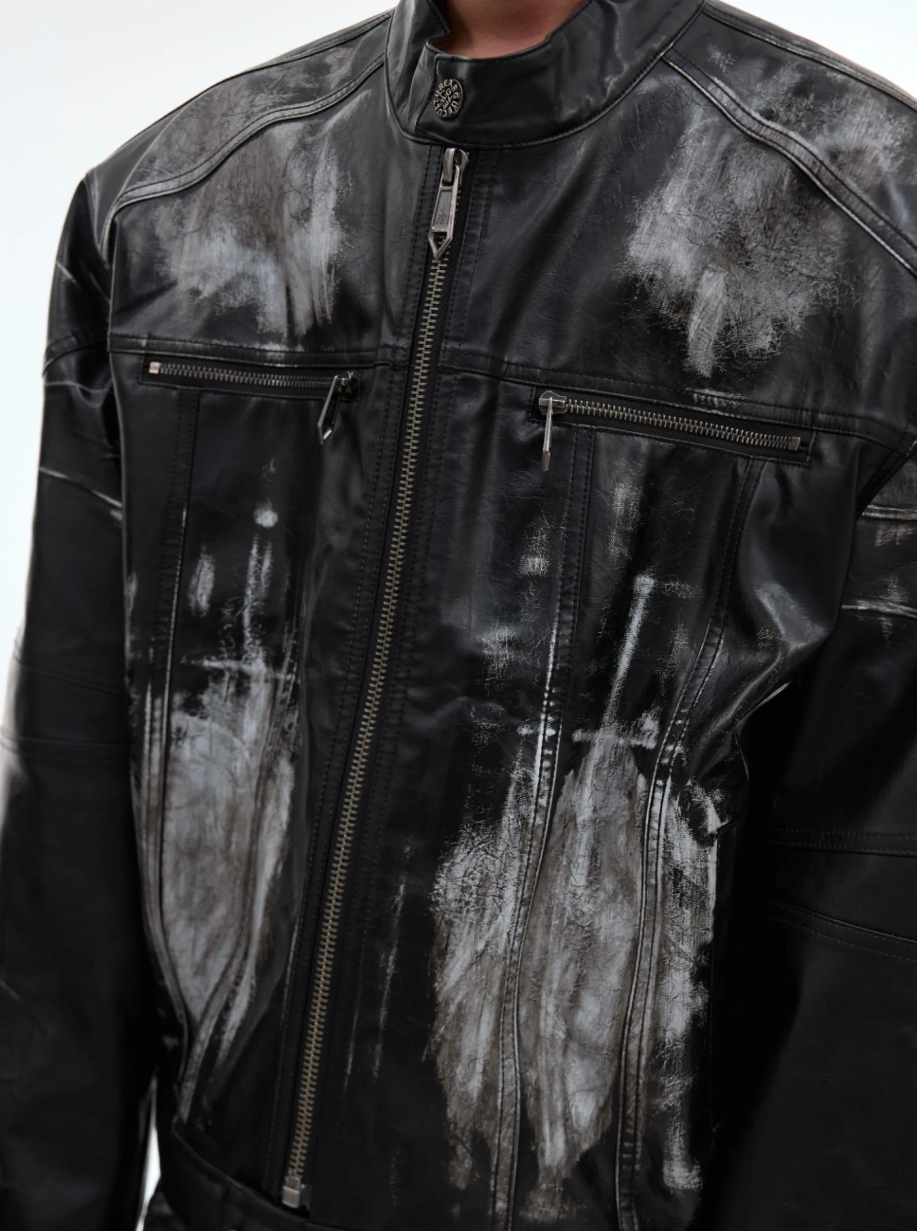 【24s Sep.】Deconstructed Heavy Polish Leather Jacket Set