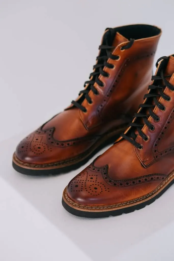 Aurora Lace-up Brogue Boots - Cognac Leather