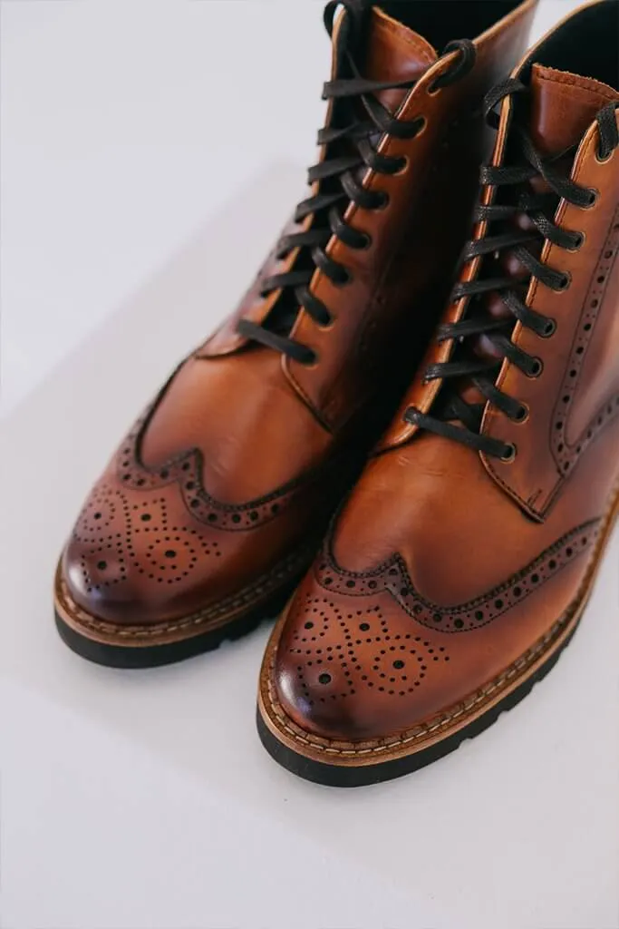 Aurora Lace-up Brogue Boots - Cognac Leather