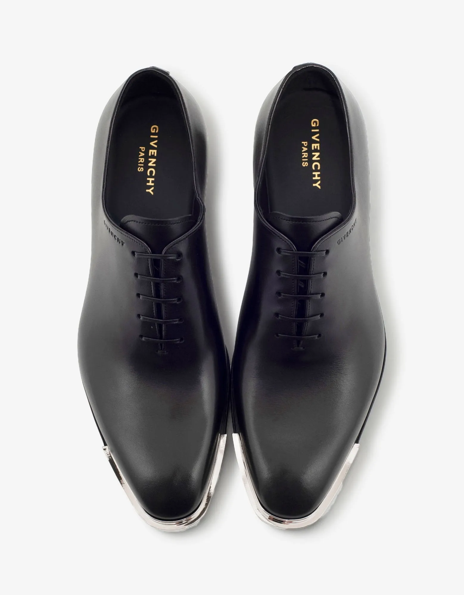 Black Leather Oxford Shoes with Metal Tips