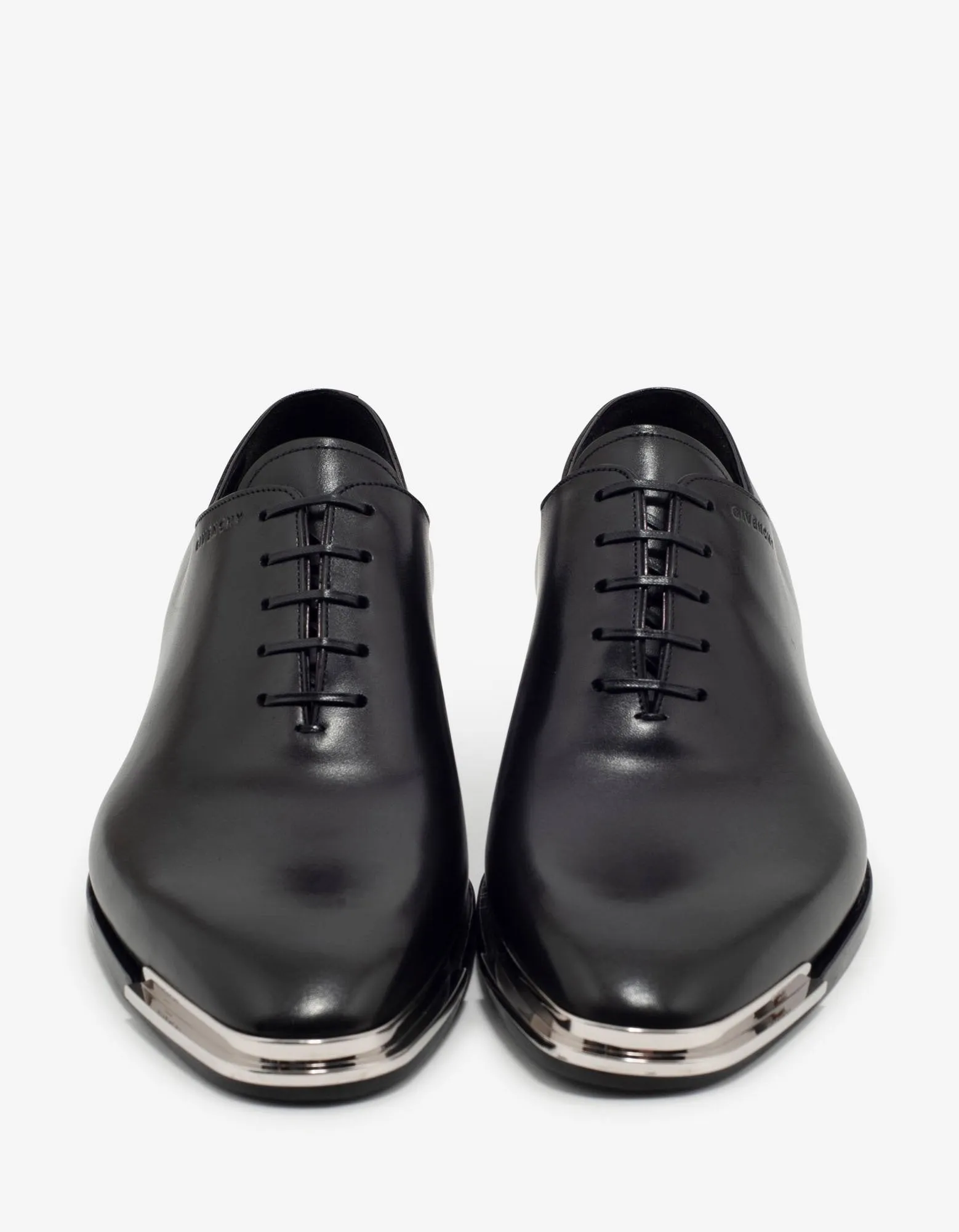 Black Leather Oxford Shoes with Metal Tips