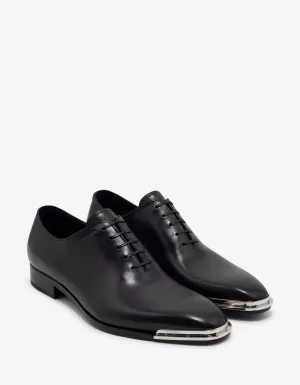 Black Leather Oxford Shoes with Metal Tips