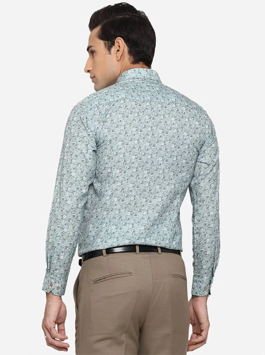 Cameo Green Printed Slim Fit Party Wear Shirt | Greenfibre