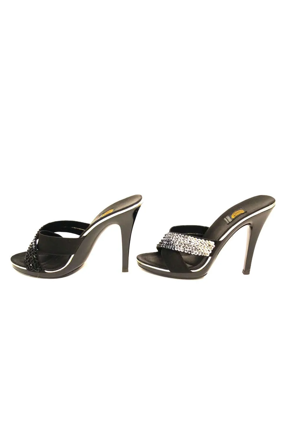 Casadei Black Satin and Sequin Strappy Sandals