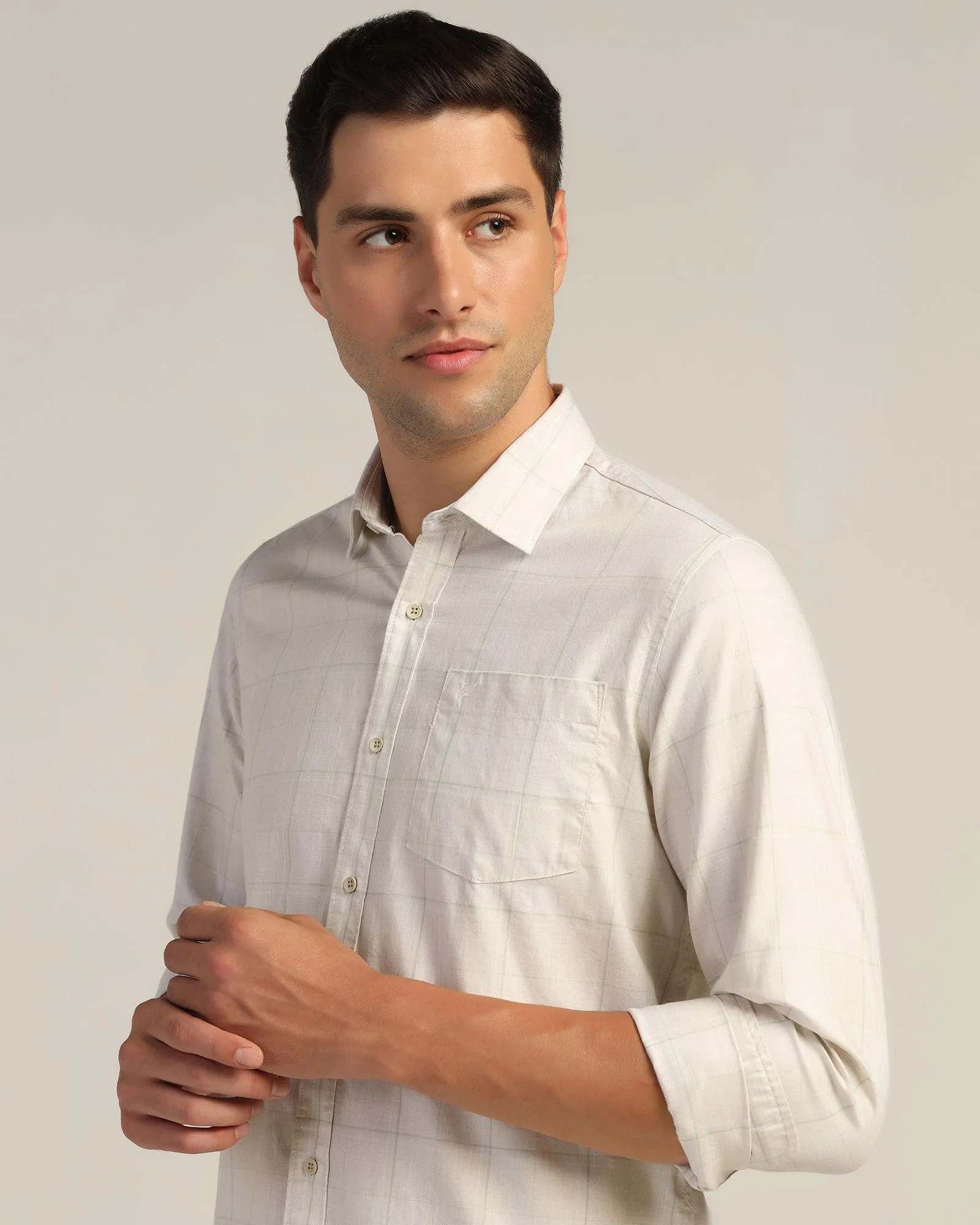 Casual Beige Check Shirt - Bailey