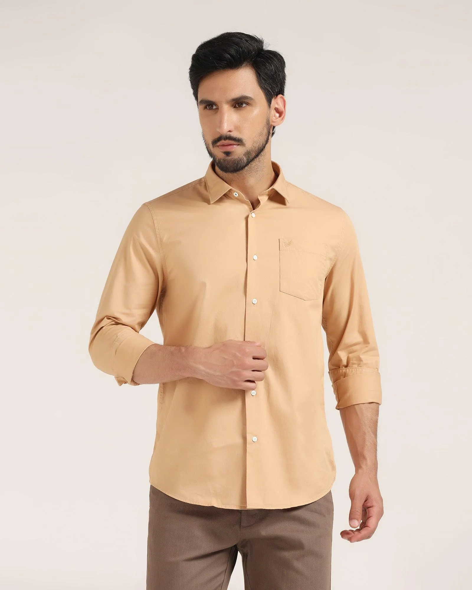 Casual Beige Solid Shirt - Vertus