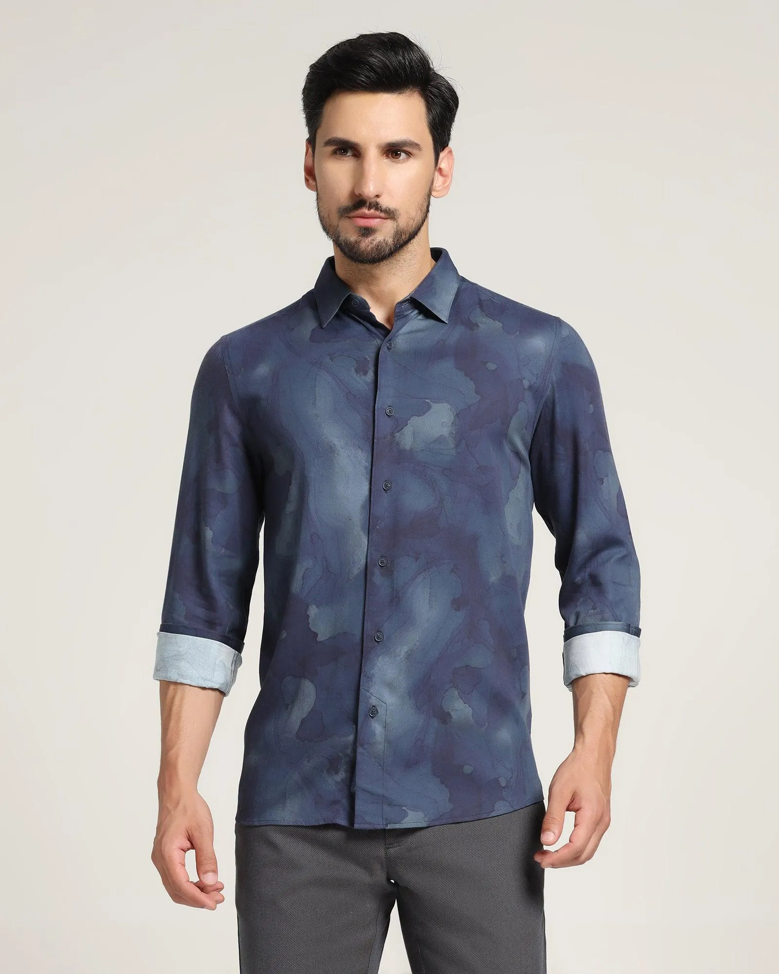 Casual Blue Printed Shirt - Kross