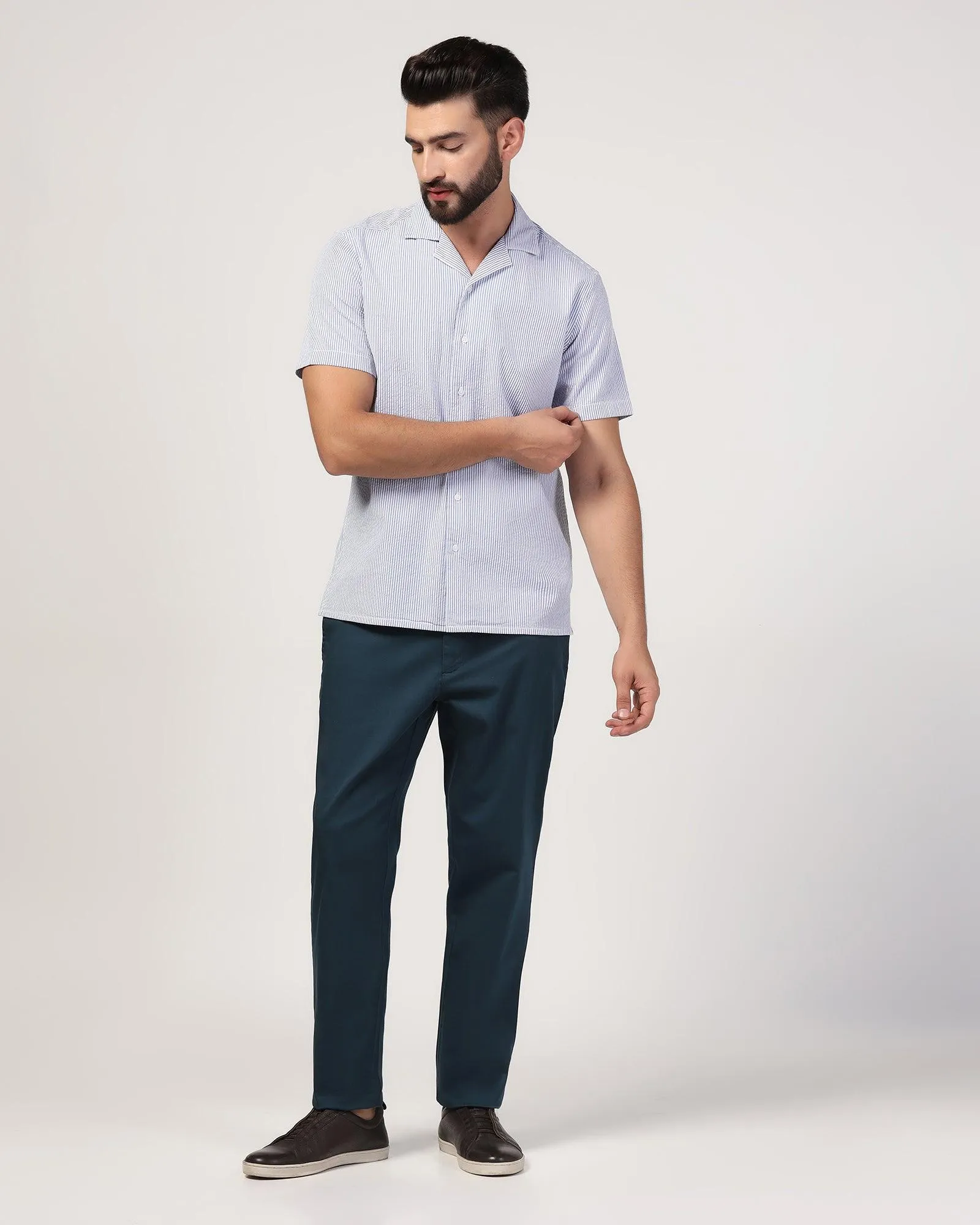 Casual Half Sleeve Blue Textured Shirt - Jaffy