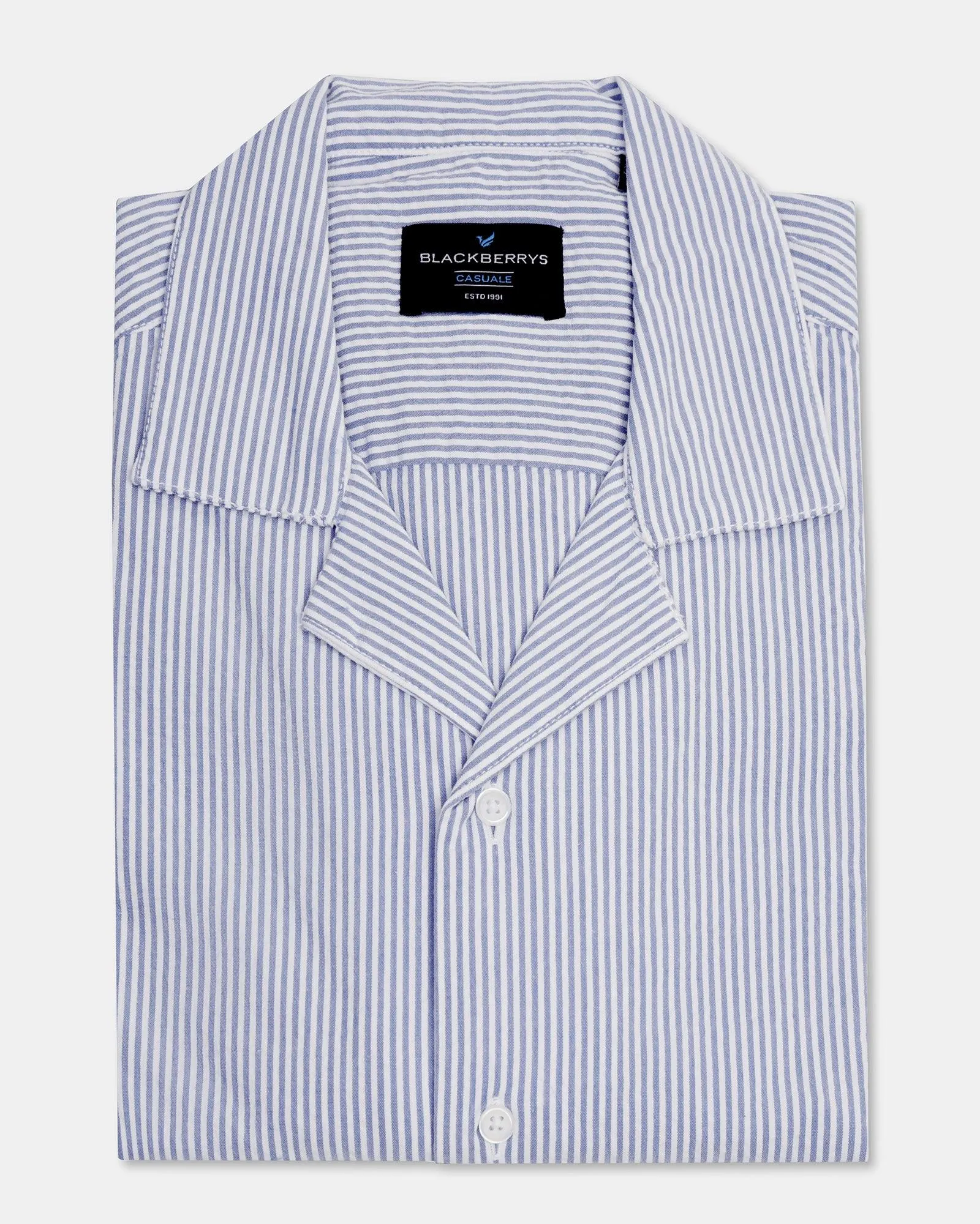 Casual Half Sleeve Blue Textured Shirt - Jaffy