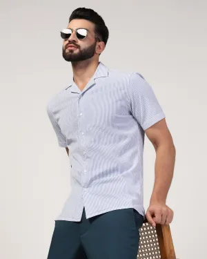 Casual Half Sleeve Blue Textured Shirt - Jaffy