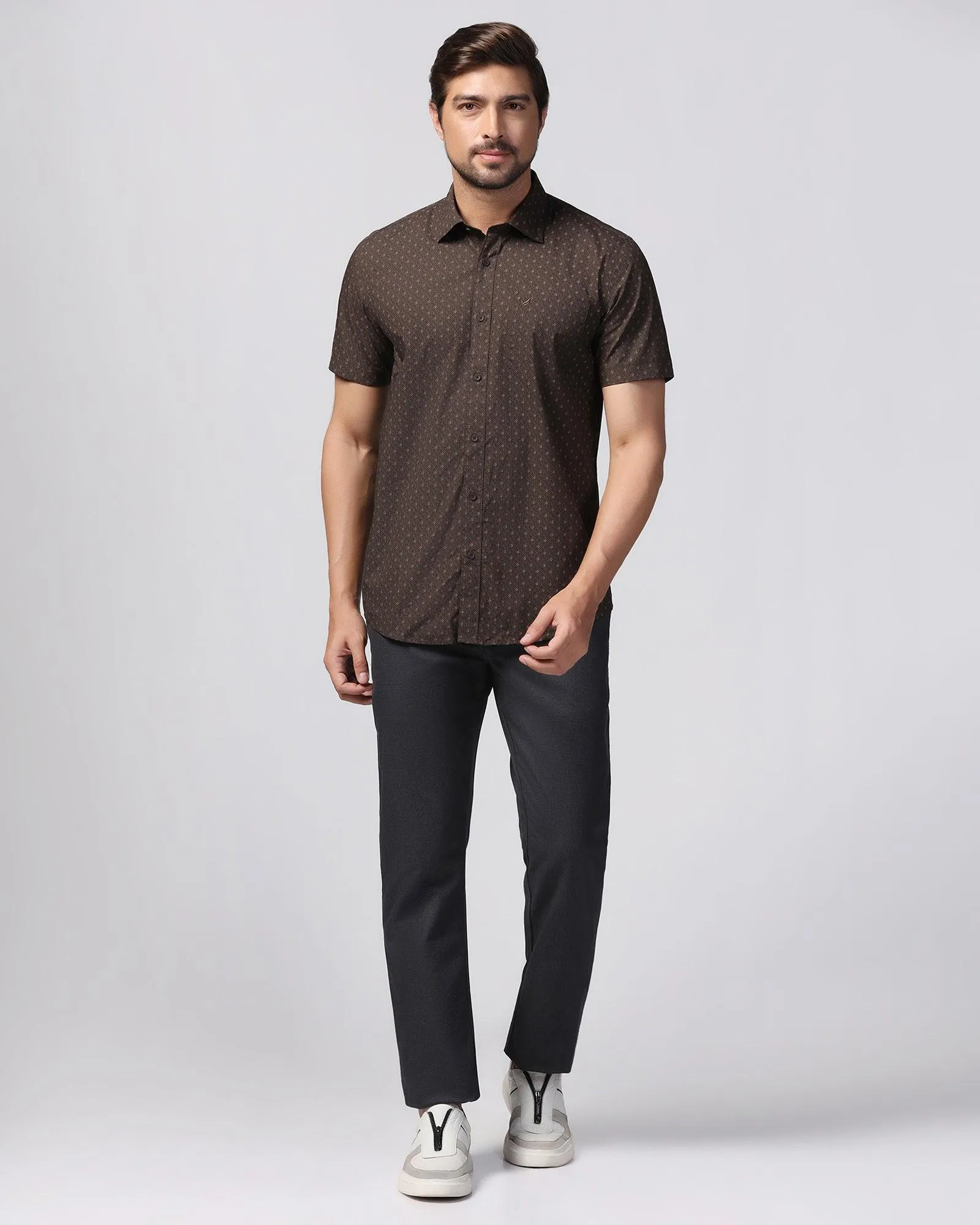 Casual Half Sleeve Brown Printed Shirt - Arwen