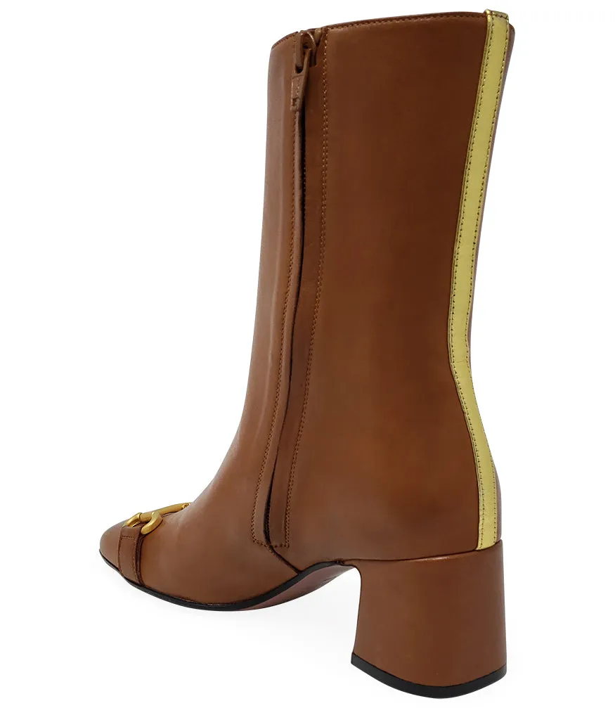 Cognac Leather Back Stripe Boot