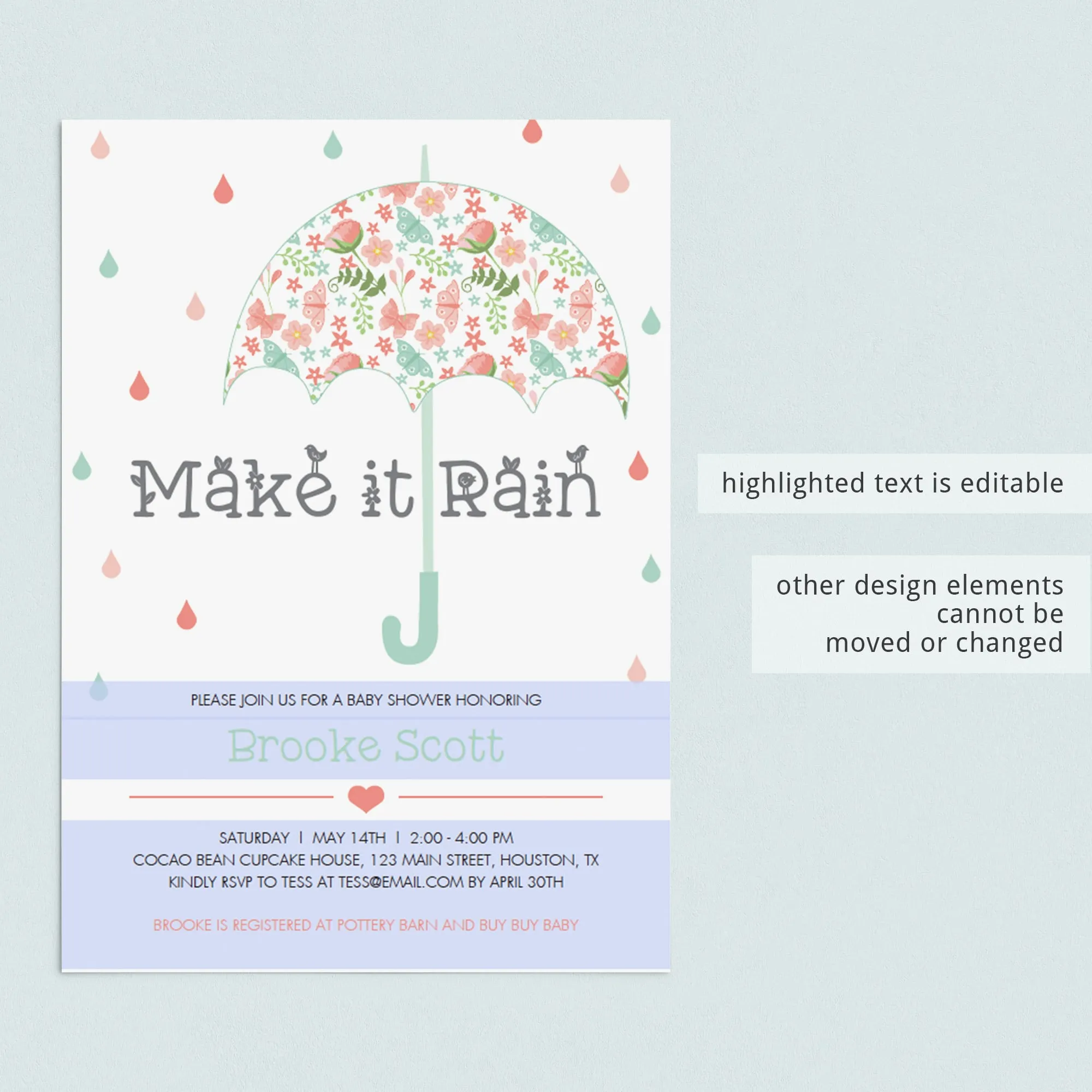 Colorful Rain Baby Shower Invitation Template