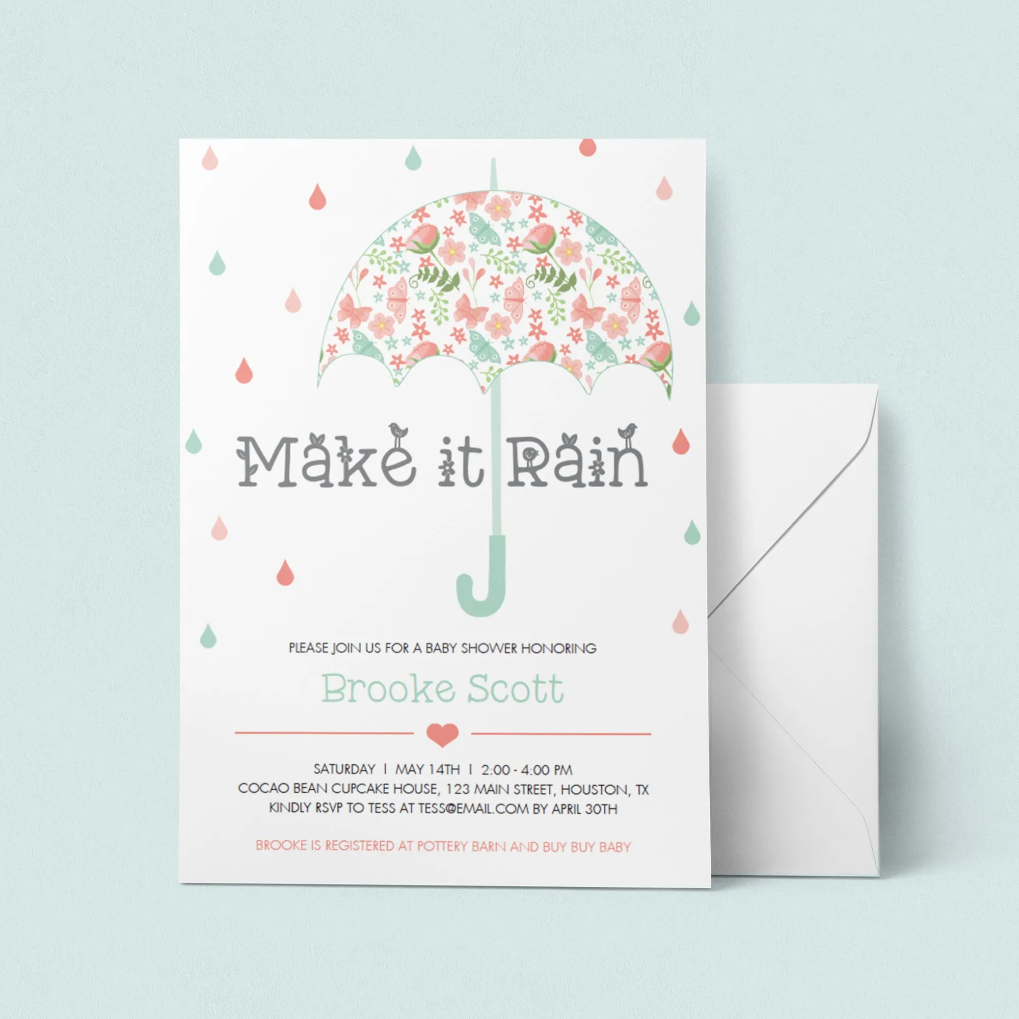 Colorful Rain Baby Shower Invitation Template