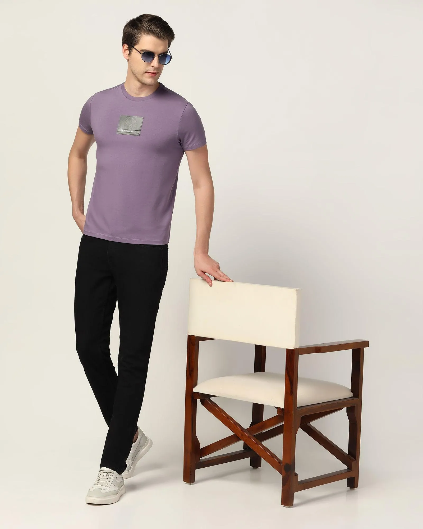 Crew Neck Purple Solid T-Shirt - Salve