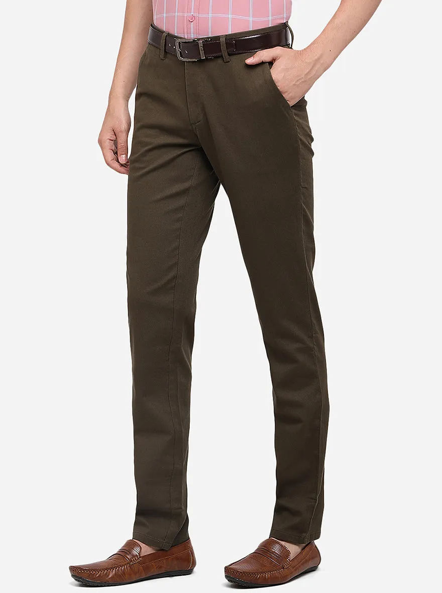 Dark Olive Solid Slim Fit Casual Trouser | JadeBlue