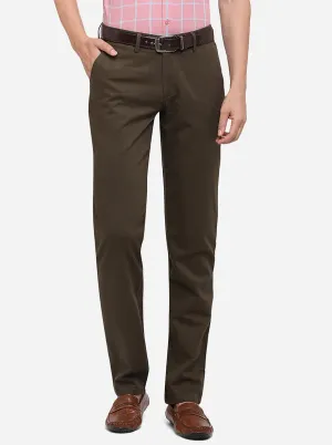 Dark Olive Solid Slim Fit Casual Trouser | JadeBlue