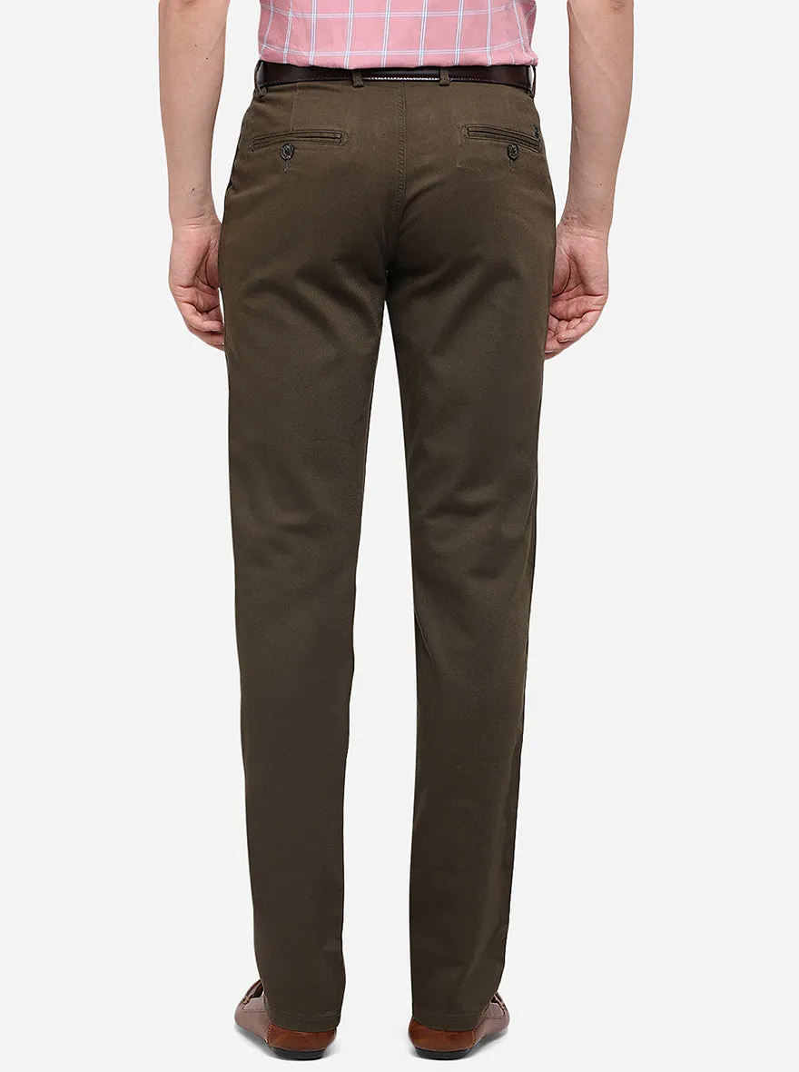 Dark Olive Solid Slim Fit Casual Trouser | JadeBlue