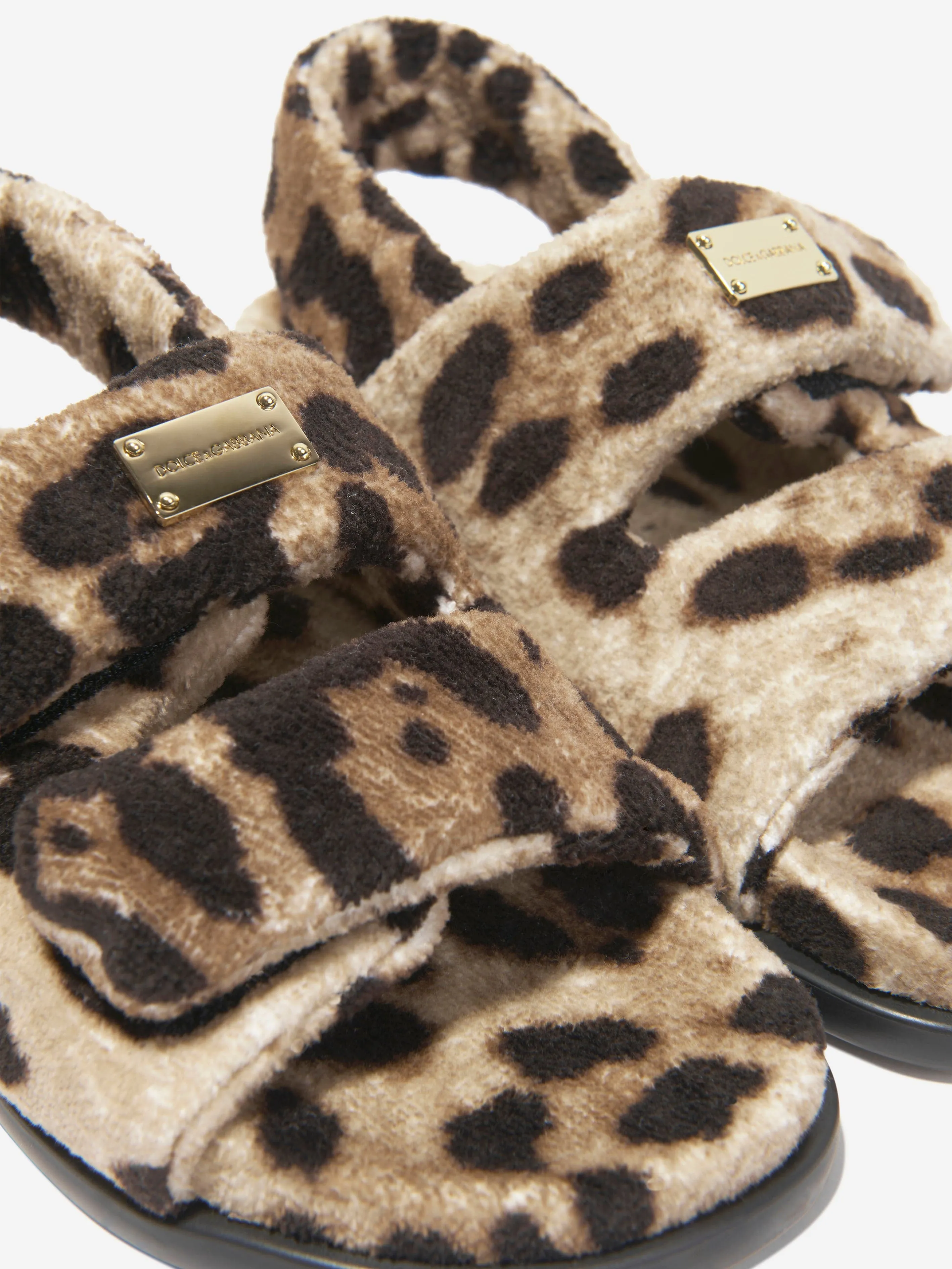 Dolce & Gabbana Girls Leopard Print Fluffy Sandals in Beige