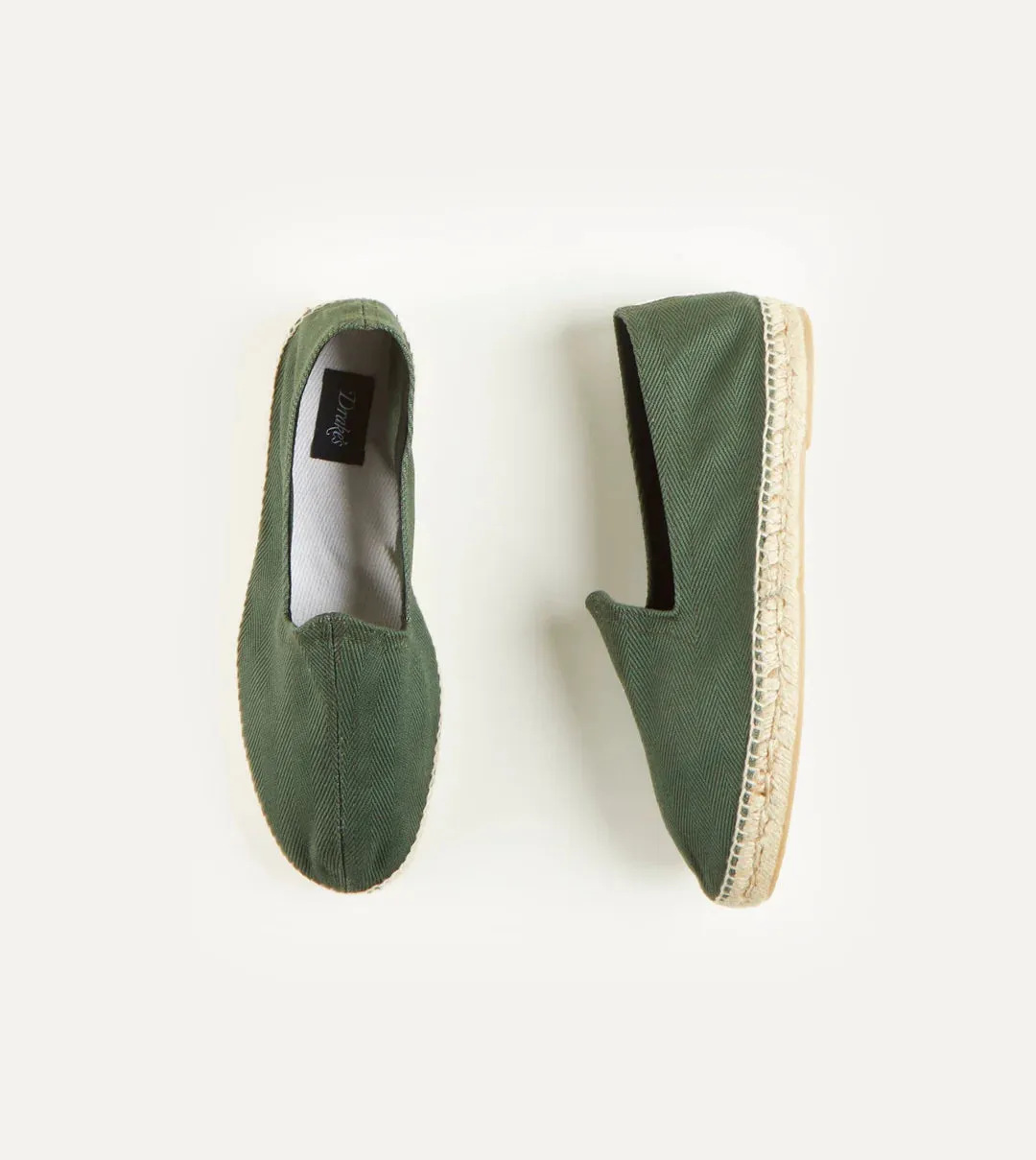 Drake's Cotton Herringbone Espadrilles / Green