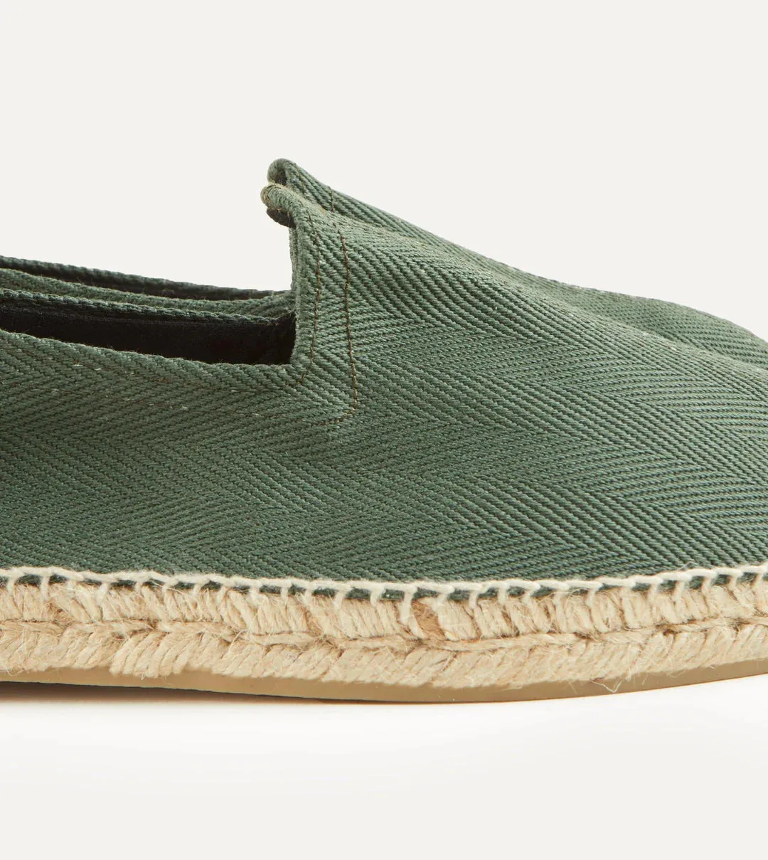 Drake's Cotton Herringbone Espadrilles / Green