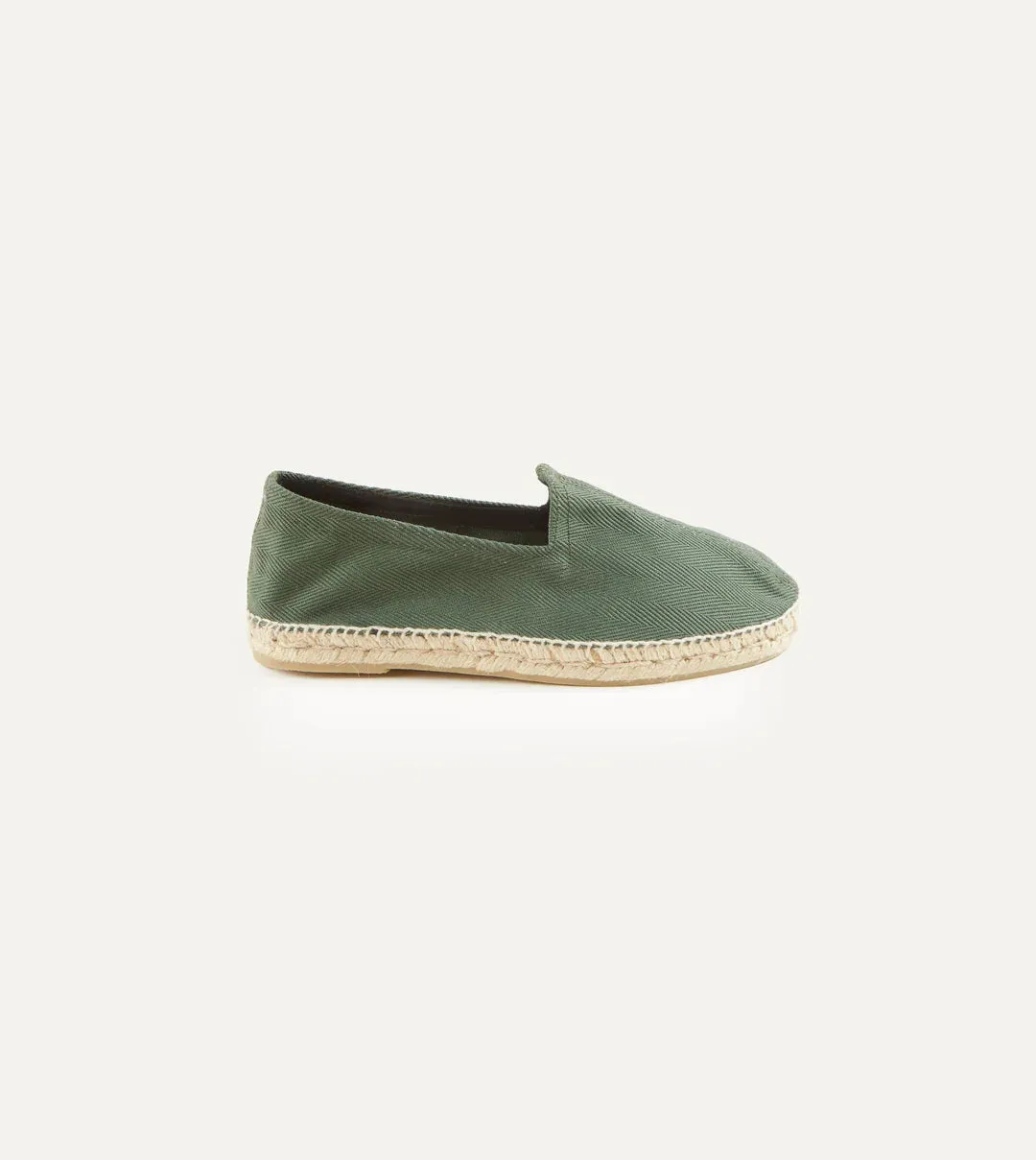 Drake's Cotton Herringbone Espadrilles / Green