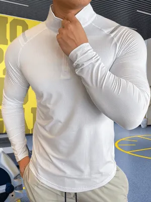 Elastic Stylish Sports Men's Tops with Long Sleeves with Zipper - SF1187