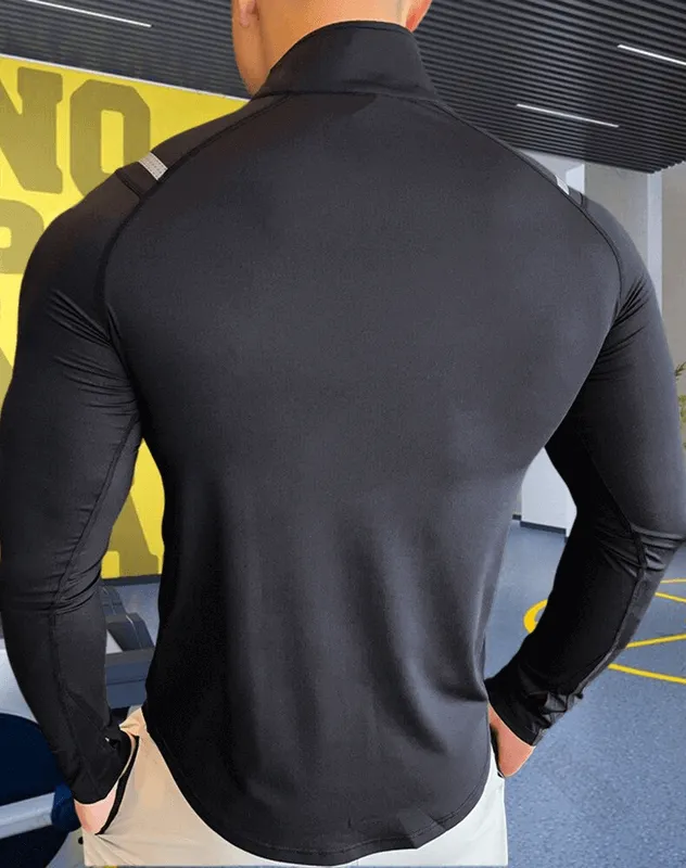 Elastic Stylish Sports Men's Tops with Long Sleeves with Zipper - SF1187