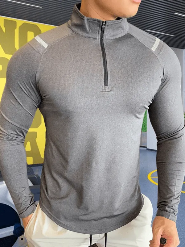 Elastic Stylish Sports Men's Tops with Long Sleeves with Zipper - SF1187