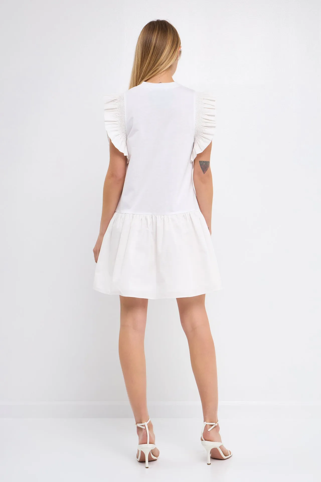 English Factory - Mixed Media Ruffled Detail Mini Dress