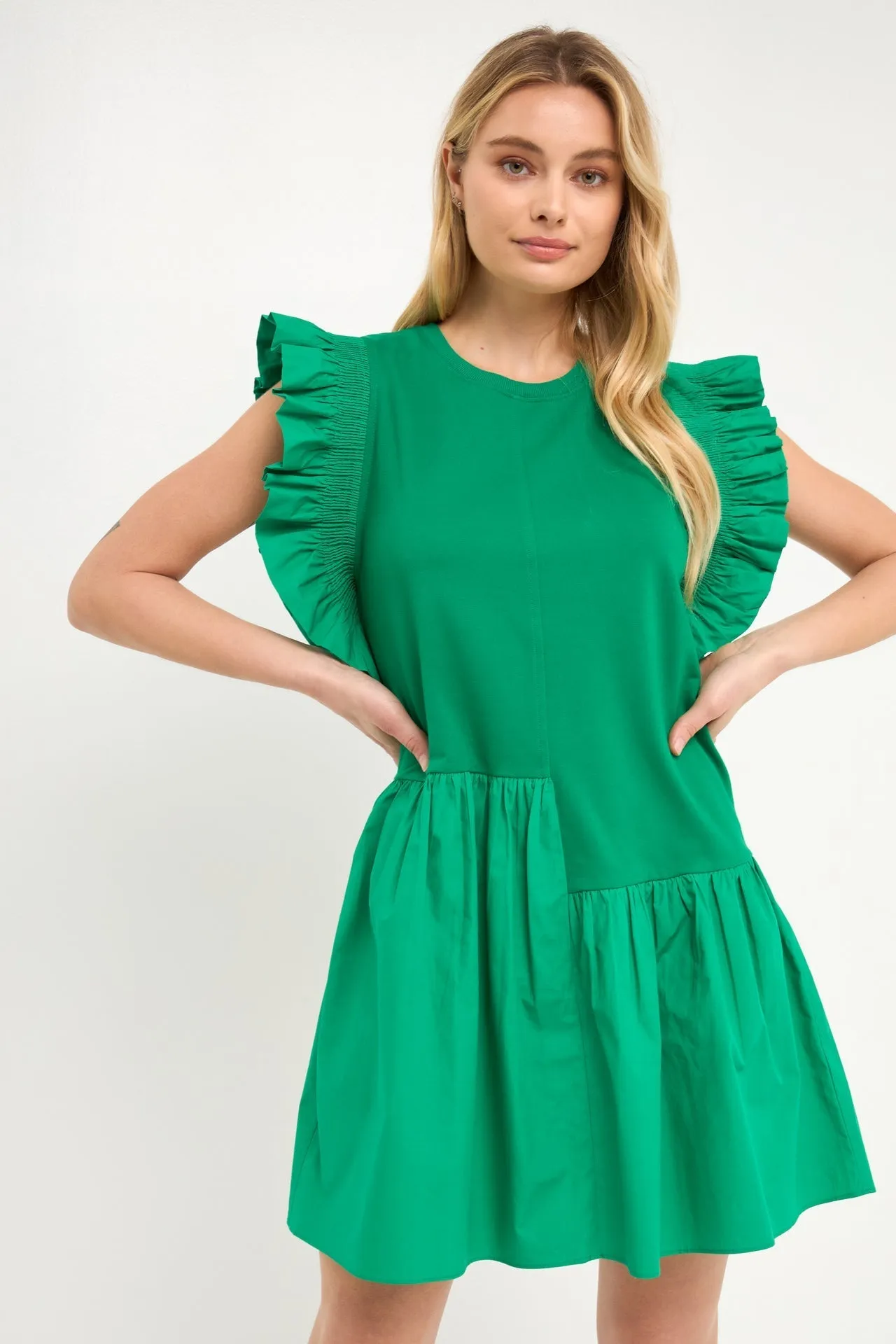 English Factory - Mixed Media Ruffled Detail Mini Dress