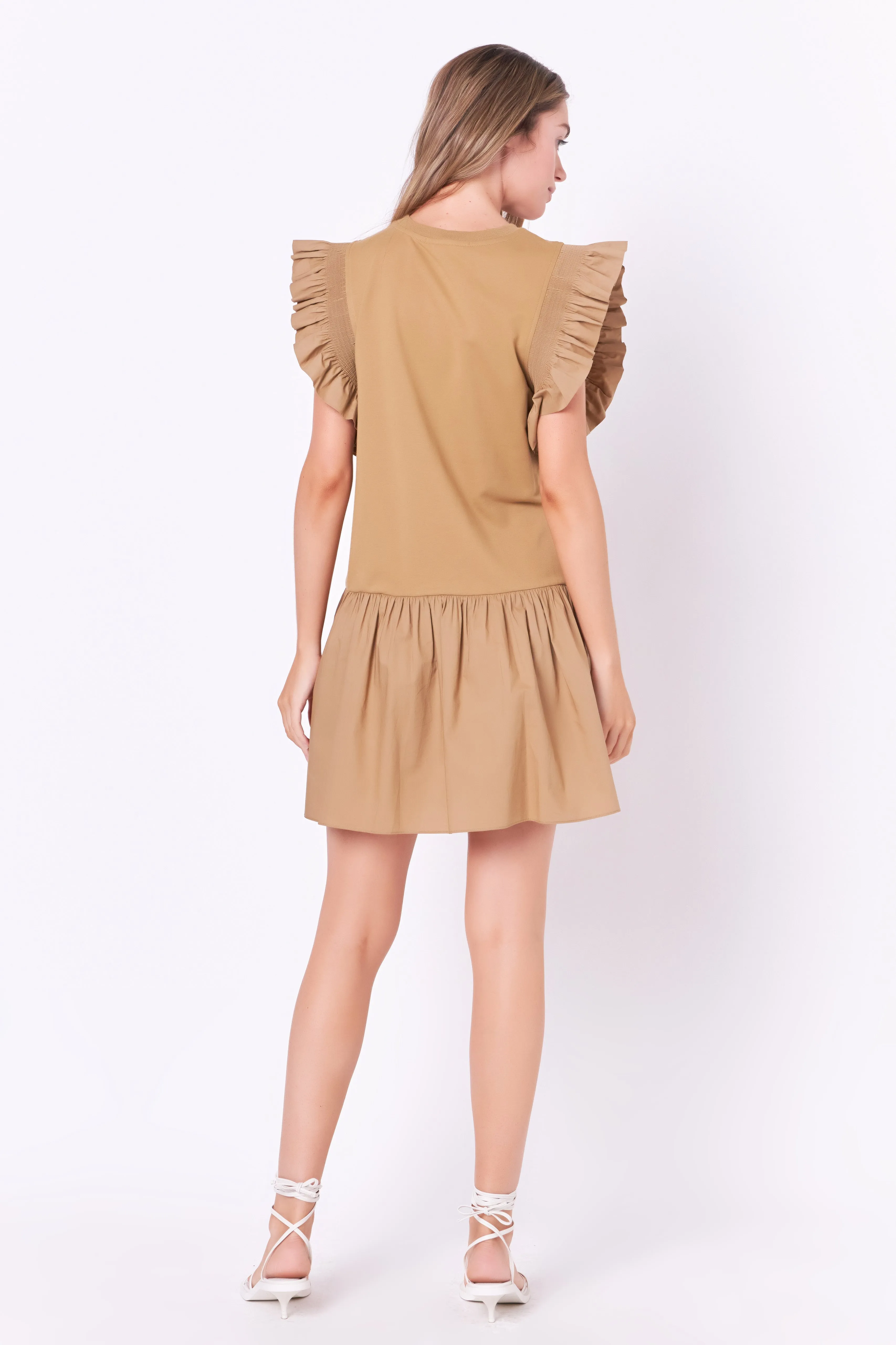 English Factory - Mixed Media Ruffled Detail Mini Dress