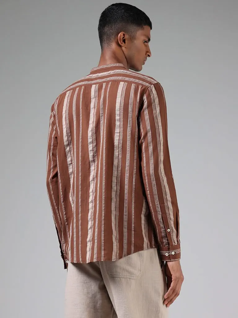 ETA Mocha Brown Striped Resort-Fit Shirt