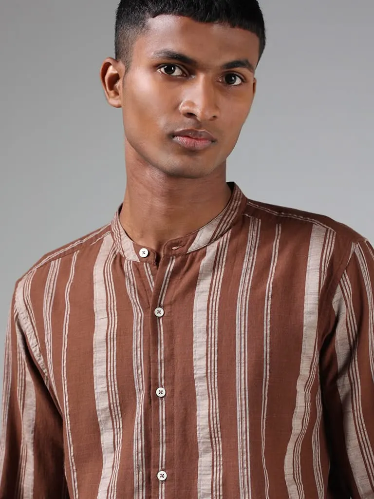 ETA Mocha Brown Striped Resort-Fit Shirt