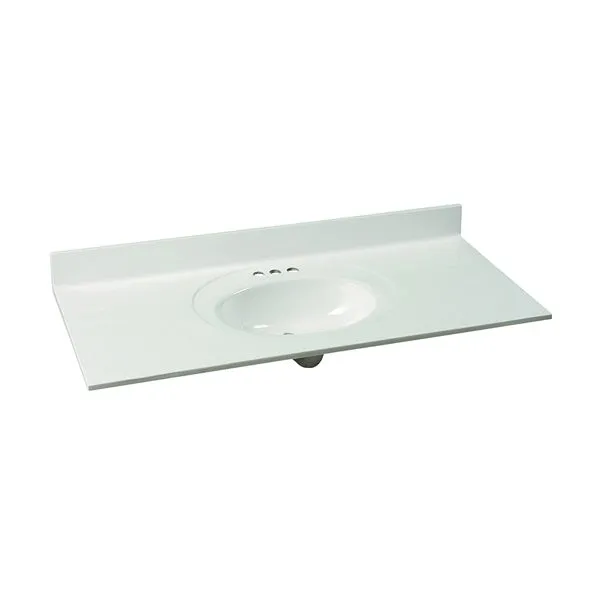 Foremost WS-2249 Vanity Top, 49 in OAL, 22 in OAW, Marble, Solid White, Oval Bowl, Countertop Edge