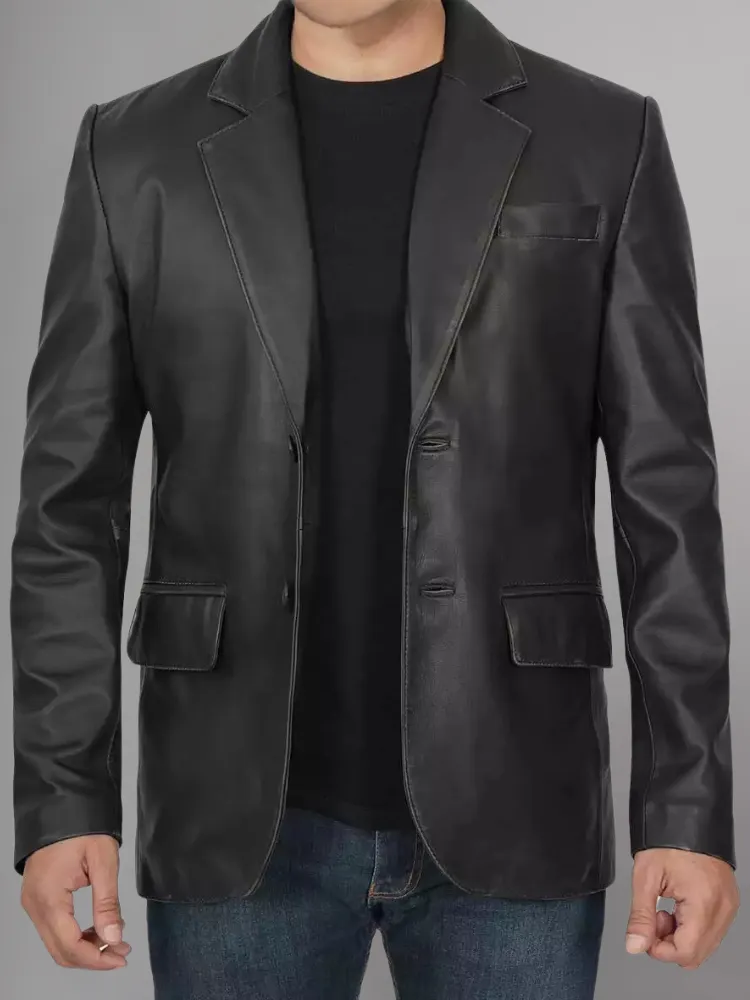 Glendale 2 Buttons Mens Brown Leather Blazer