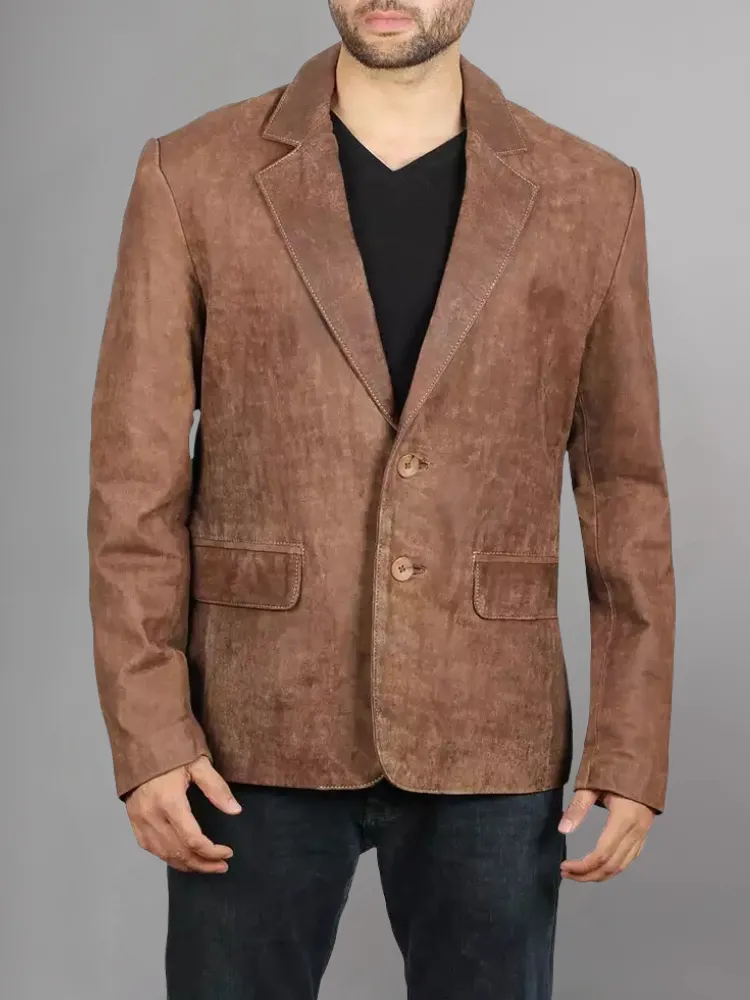 Glendale 2 Buttons Mens Brown Leather Blazer