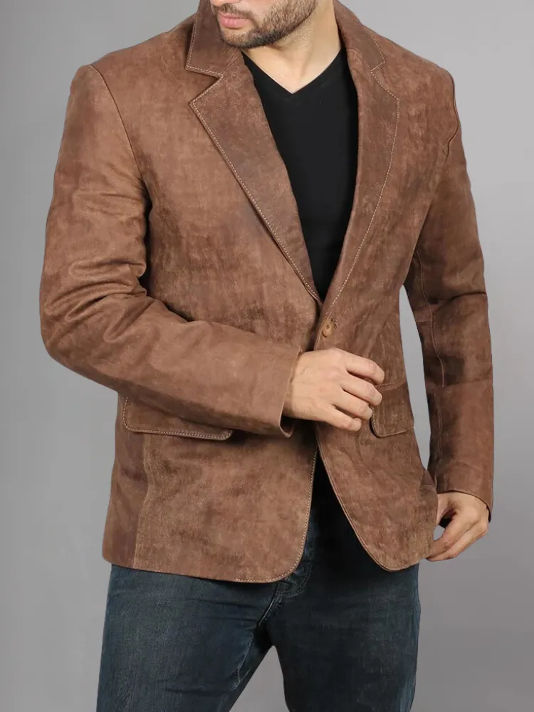 Glendale 2 Buttons Mens Brown Leather Blazer