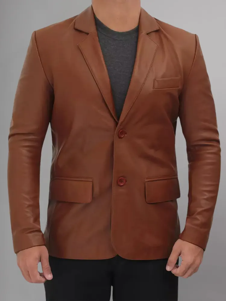 Glendale 2 Buttons Mens Brown Leather Blazer