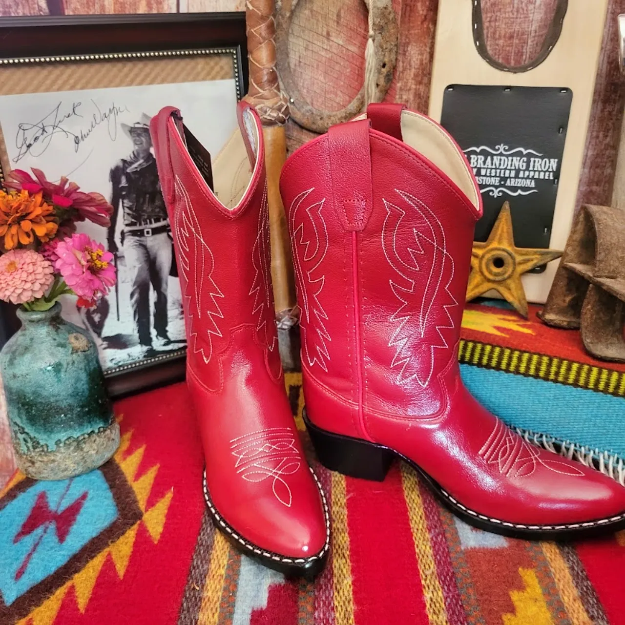 Kids' Leather Boots "Red" by Old West sizes 9-6 8116