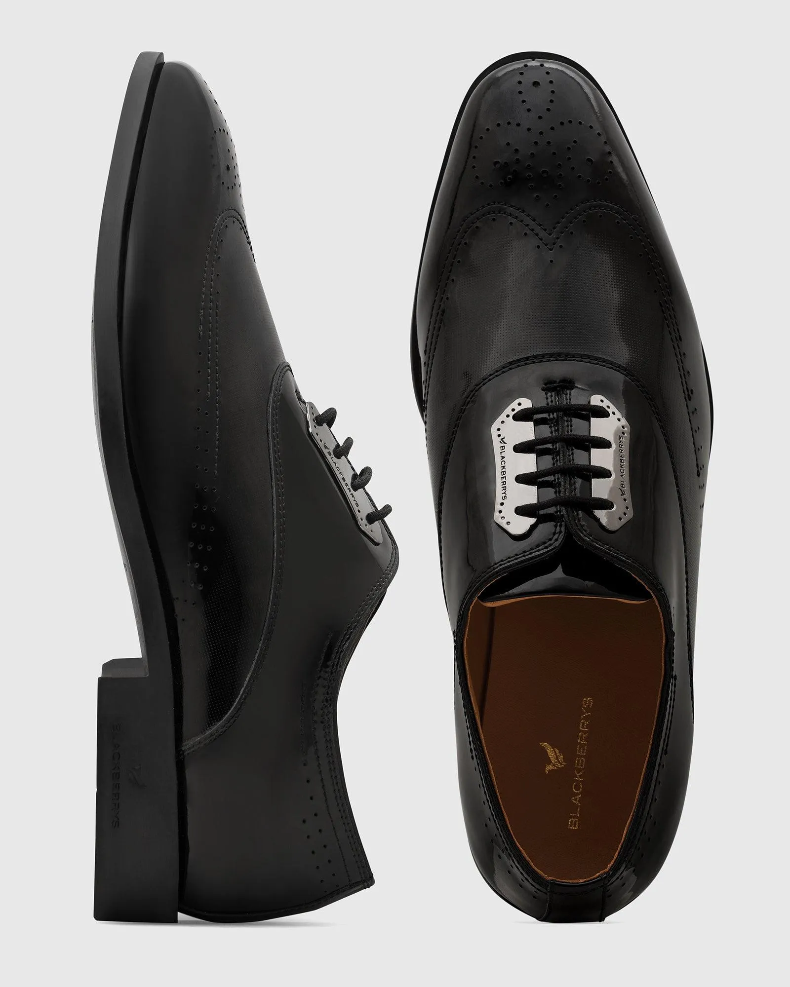 Leather Black Solid Oxford Shoes - Reed