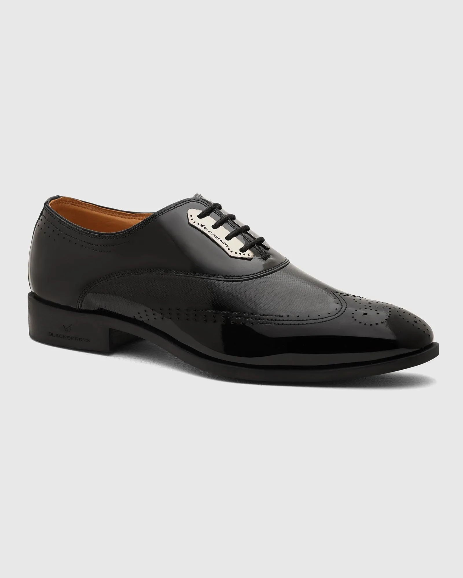 Leather Black Solid Oxford Shoes - Reed