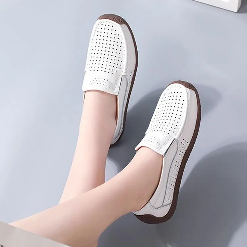 Leather fashion casual non-slip hollow flat lazy shoes