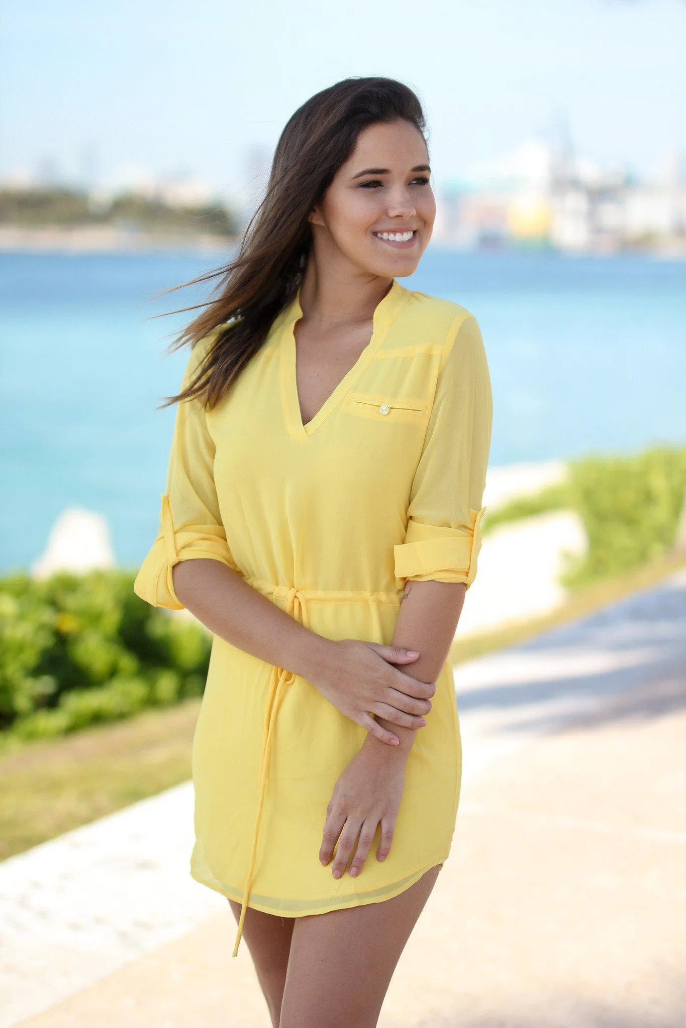 Lemon Chiffon Short Dress