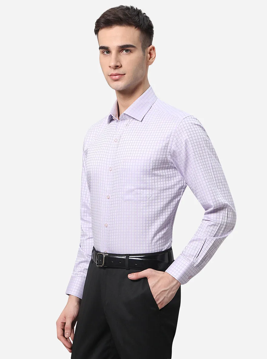 Light Purple Checked Regular Fit Formal Shirt | Greenfibre