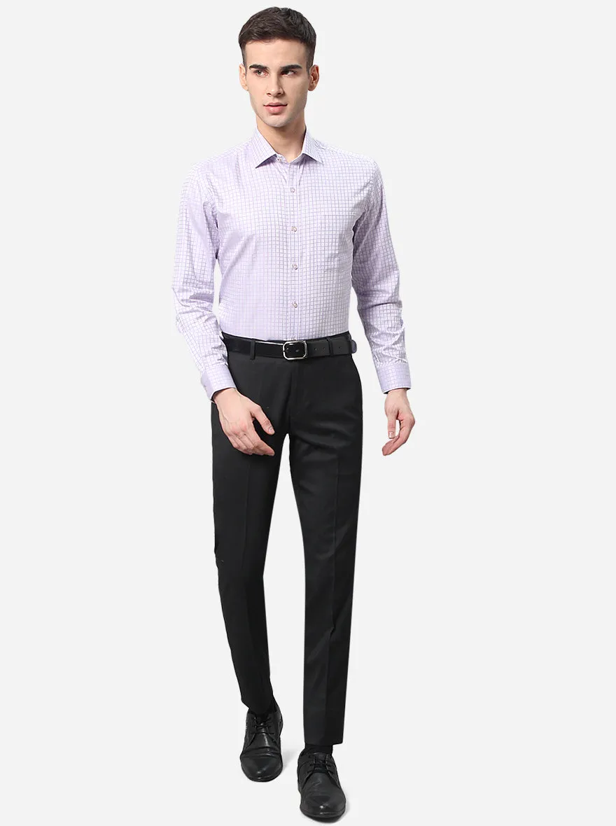 Light Purple Checked Regular Fit Formal Shirt | Greenfibre