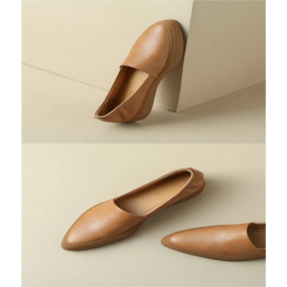 Merendy Salma Pointed Toe slip-on flat heels brown beige loafers