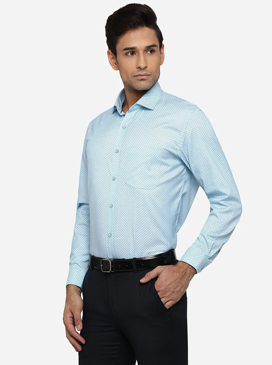 Mint Blue Printed Regular Fit Formal Shirt | Greenfibre