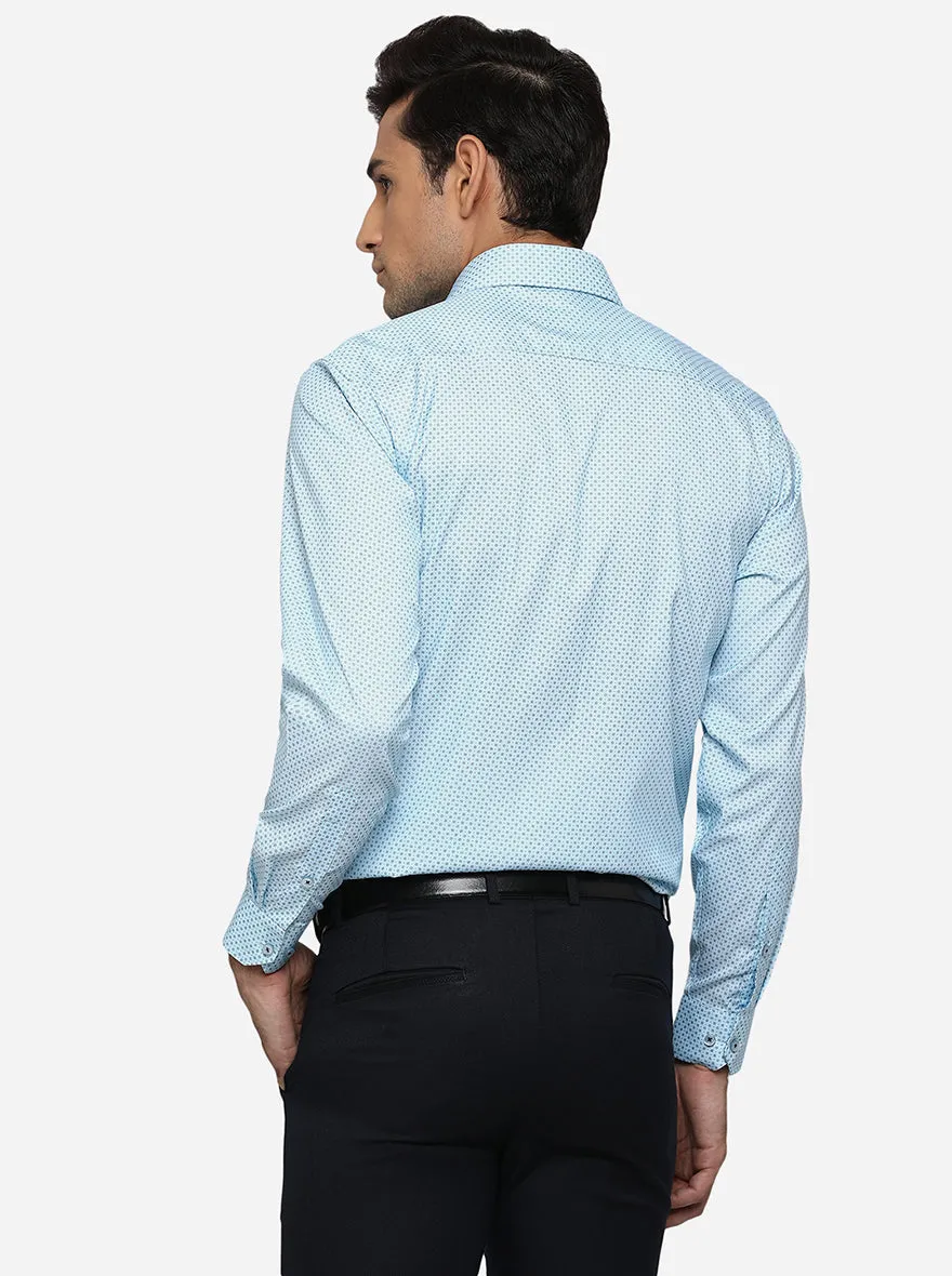 Mint Blue Printed Regular Fit Formal Shirt | Greenfibre